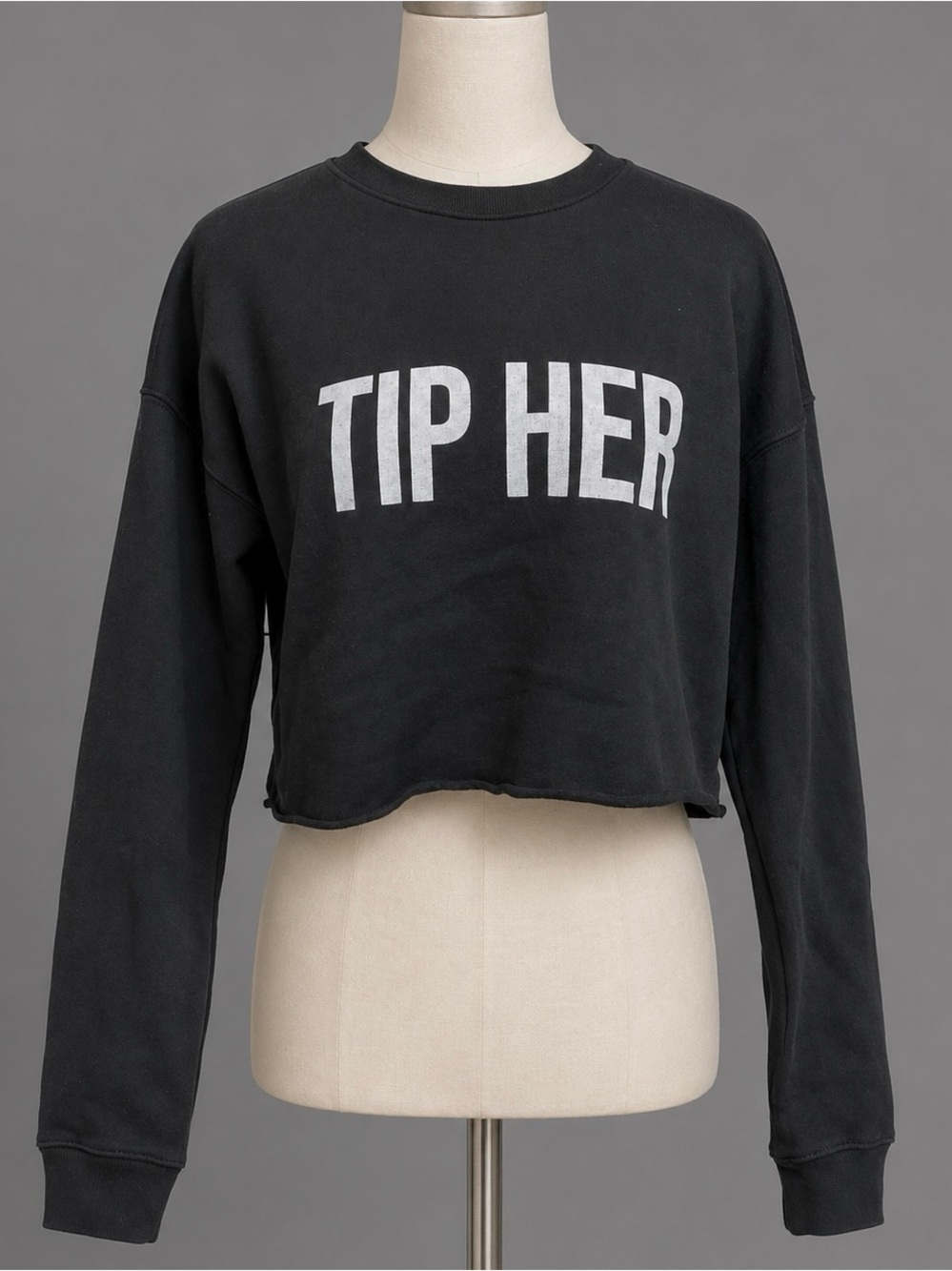 Black Crop "TIP HER" Sweatshirt Shirt Top S
